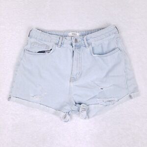 Forever 21 Jean Shorts Light Wash Distressed High Rise Size 30 Frayed Hem Jorts